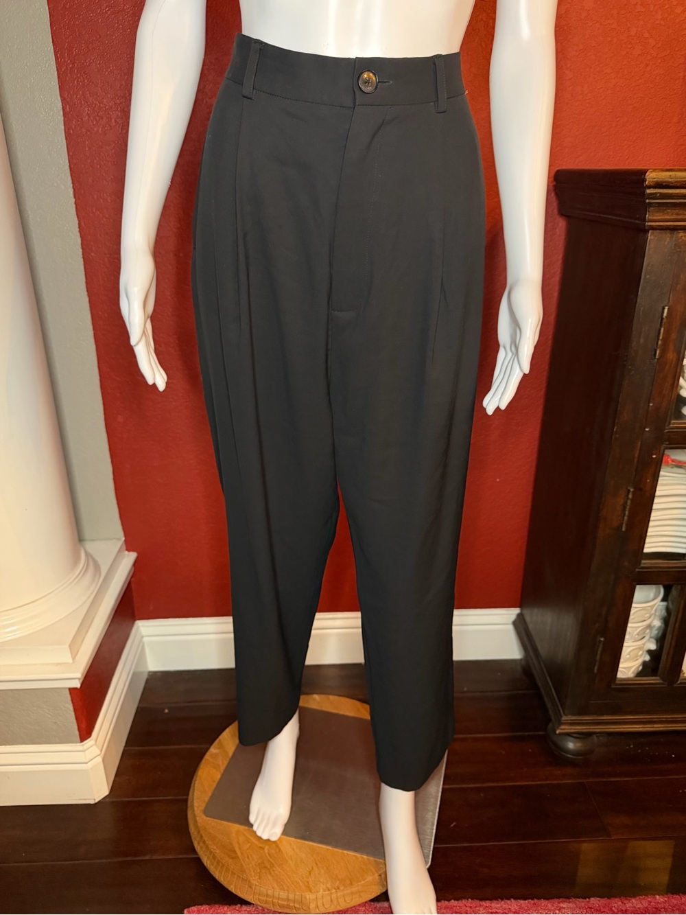 CO Collection Black Viscose Wool Pleated Trousers Size 8